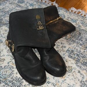 Vince Camuto Black Ankle Boots with Gold Accents